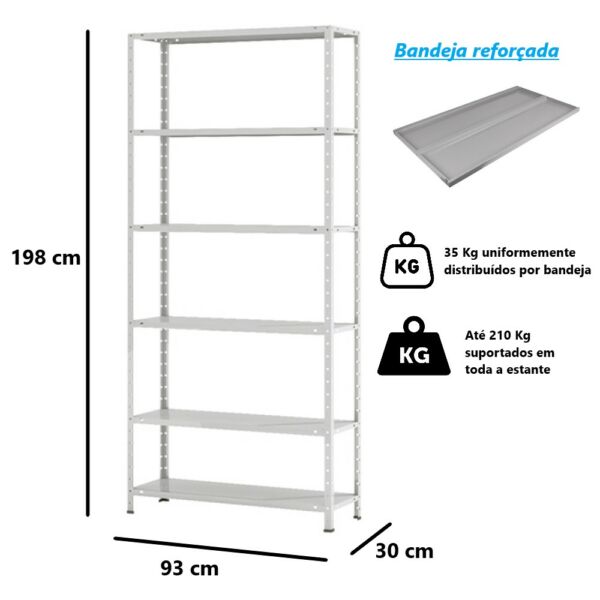 Estante de Aço Forte Reforçada Multiuso Livros Decorações Ferramentas 06 Prateleiras 2 metros cinza
