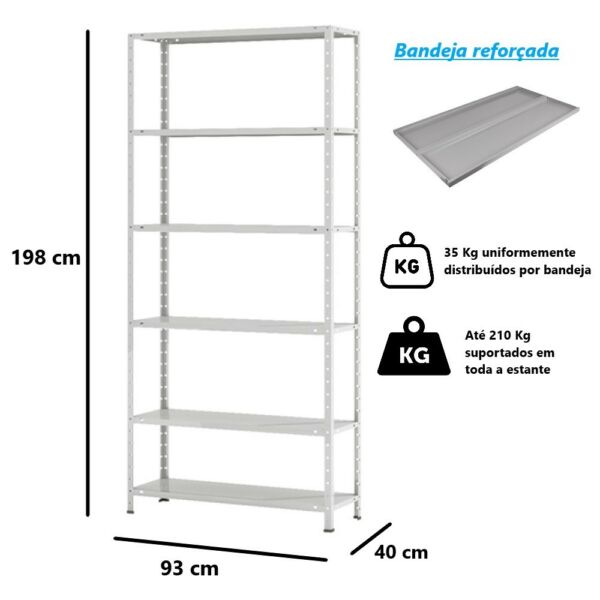 Estante de Aço Forte Reforçada Multiuso Livros Decorações Ferramentas 06 Prateleiras 2 metros cinza 40 cm profundidade