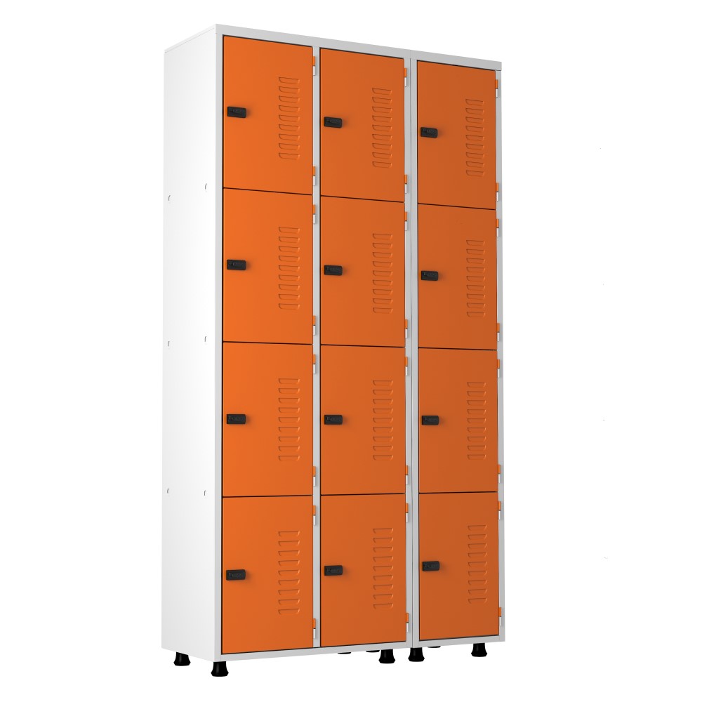 roupeiro de aço 12 portas organizador vestiário guarda volumes academia guardador cadeado pitao laranja