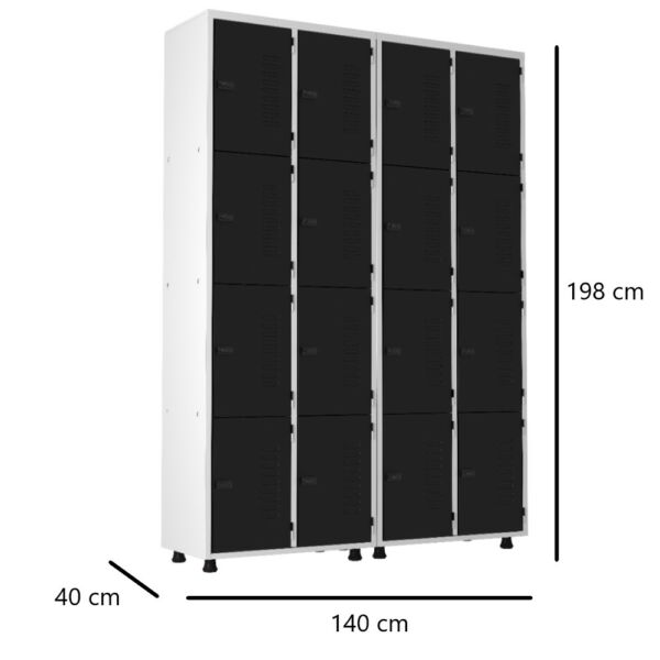 roupeiro de aço 16 portas organizador vestiário guarda volumes academia guardador cadeado pitao preto