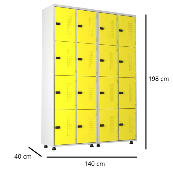 roupeiro de aço 16 portas organizador vestiário guarda volumes academia guardador cadeado pitao amarelo