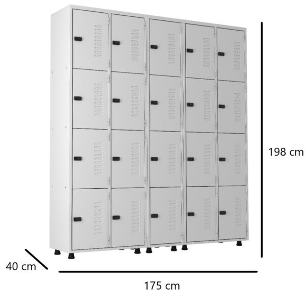 roupeiro de aço 20 portas organizador vestiário guarda volumes academia guardador cadeado pitao cinza