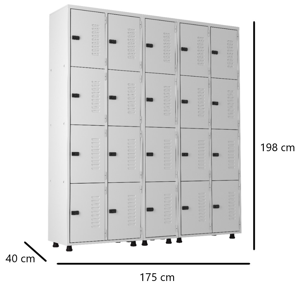 roupeiro de aço 20 portas organizador vestiário guarda volumes academia guardador cadeado pitao cinza