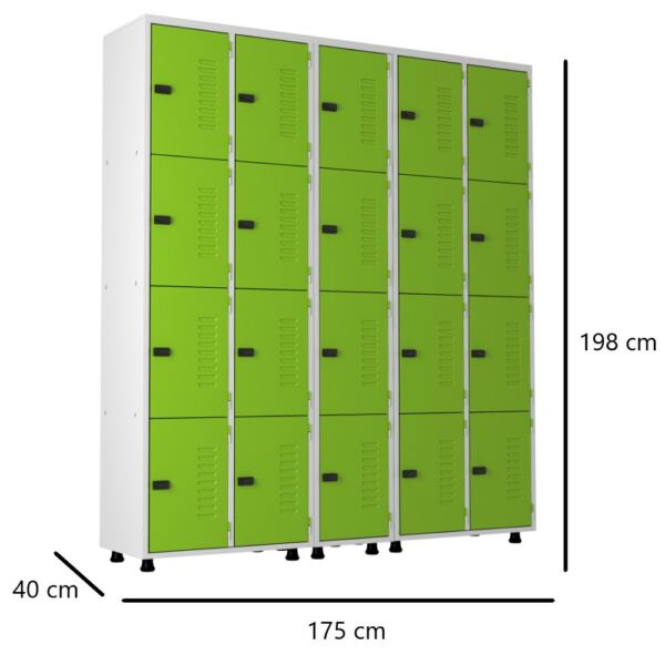 roupeiro de aço 20 portas organizador vestiário guarda volumes academia guardador cadeado pitao verde