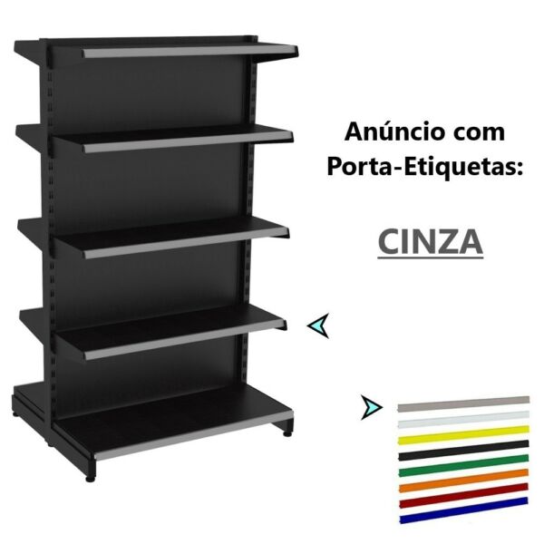 gondola central dupla face prateleira expositor produtos inicio continuacao porta etiqueta forte resistente organizadora estoque porta etiqueta preto cinza