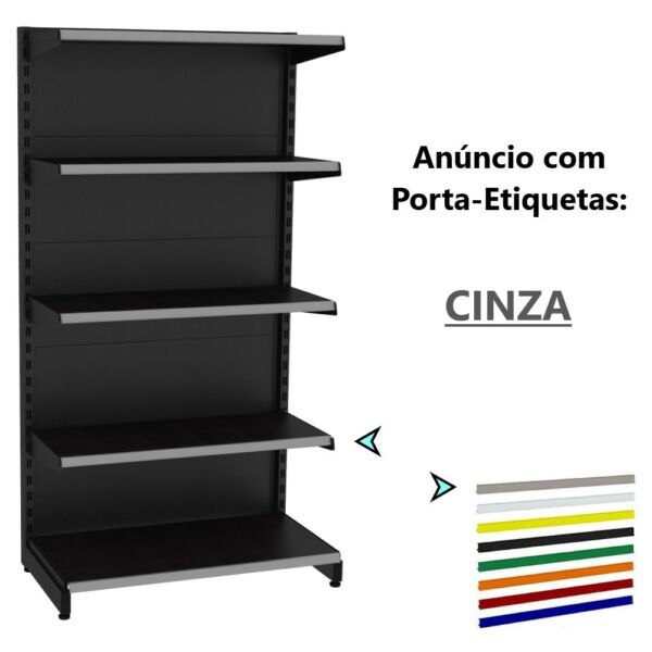 gondola parede lateral prateleira expositor produtos inicio continuacao porta etiqueta forte resistente organizadora estoque porta etiqueta preto cinza