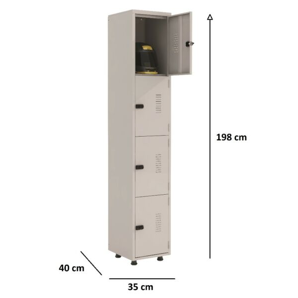 roupeiro de aço 4 portas organizador vestiário guarda volumes academia guardador cadeado pitao cinza